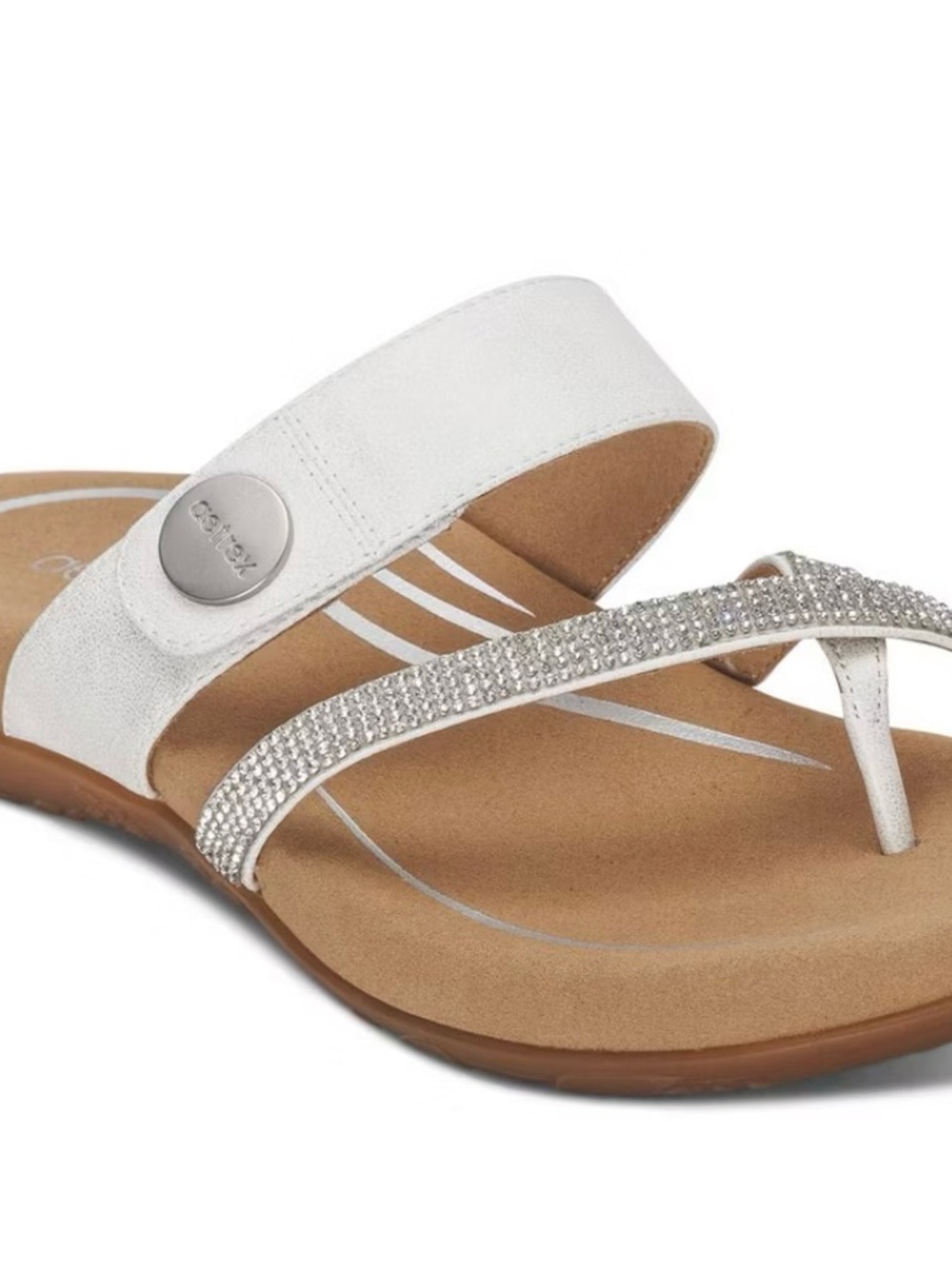 Aetrex White and Silver Crystal-Trim Thong Sandal size 7.5-8